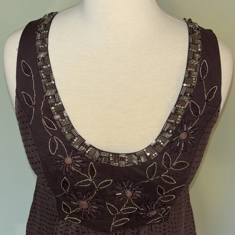 REBECCA TAYLOR beaded embroidered v neck purple women’s top size 4 - Picture 10 of 12